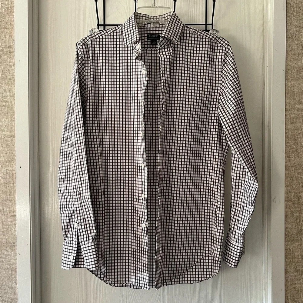 J. Crew Men's White and Brown Plaid Shirt